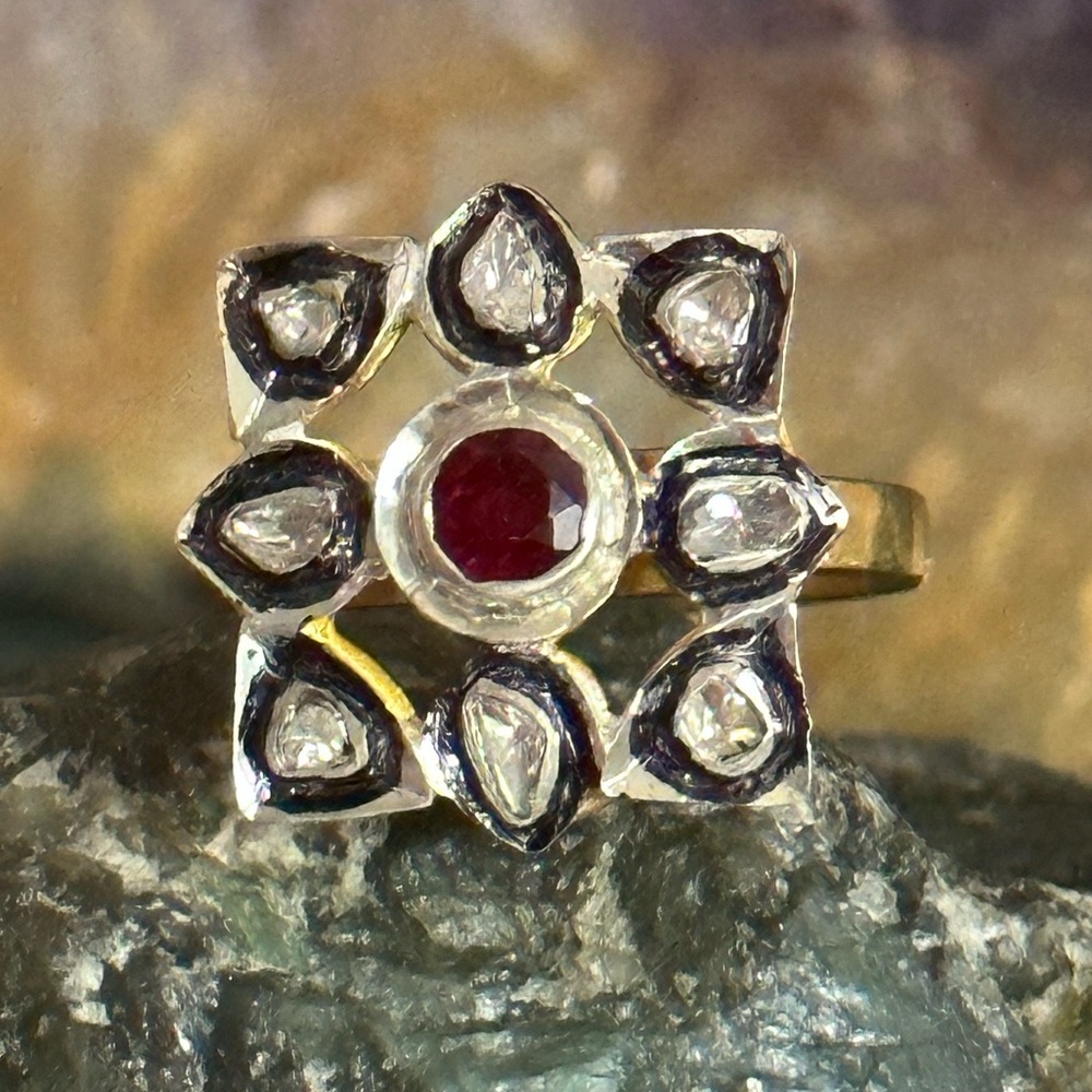 Genuine ruby and diamond gold over sterling silver ring